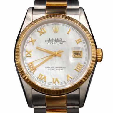 Mens Rolex Two-Tone 18K/SS Datejust Factory MOP Roman 16233 (SKU T324698AMT)