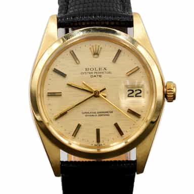 Mens Rolex 14K Yellow Gold Date Watch Gold Linen Dial 1501 (SKU 5003993BLAMT)