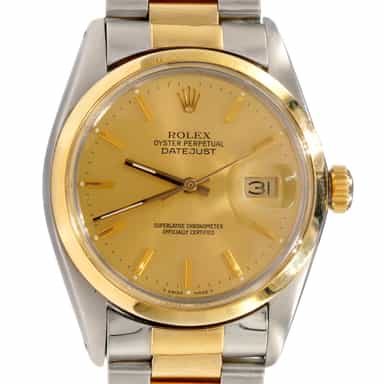 Mens 2Tone Rolex Datejust Watch Gold Champagne Dial 16003 with Papers (SKU 7182979PAMT)