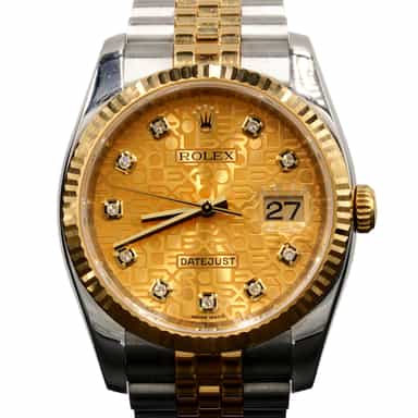 Mens Rolex Two-Tone Datejust Watch 116233 with Factory Gold Anniversary Diamond Dial (SKU M191674AMT)
