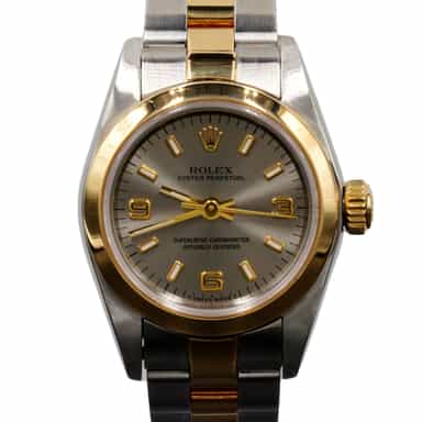 Ladies Rolex Two-Tone 18K/SS Oyster Perpetual Watch Slate Gray Dial 67183 (SKU U222508AMT)