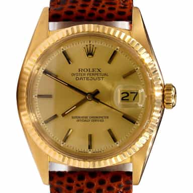 Mens Rolex 18K Yellow Gold Datejust Watch Gold Champagne Dial 1601 (SKU 1261041BRAMT)