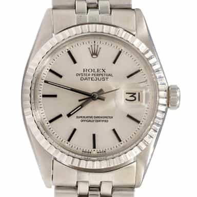 Vintage Rolex Mens Datejust 1603 Stainless Steel Watch Silver Dial Jubilee Band (SKU 1268887JAMT)