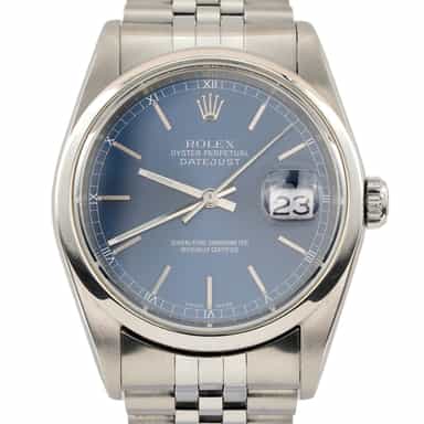 Mens Rolex Stainless Steel Datejust Watch Blue Dial Jubilee Band 16200 (SKU Y488194JAMT)