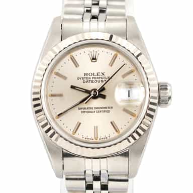 Ladies Rolex Stainless Steel and White Gold Datejust 69174 Watch with Silver Dial (SKU L443331AMT)