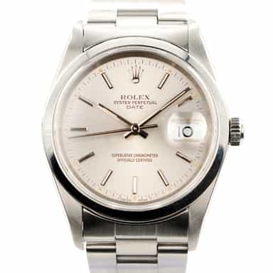 Mens Rolex Date Stainless Steel Watch Domed Bezel Oyster Band Silver Dial 15200 (SKU T648760SAMT)