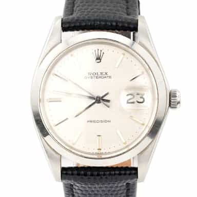 Mens Rolex Stainless Steel Oysterdate Watch Silver Linen Dial Black Strap 6694 (SKU 2727160AMT)