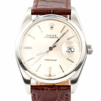 Mens Rolex Stainless Steel Oysterdate Watch Silver Dial Brown Strap 6694 (SKU 5285531AMT)