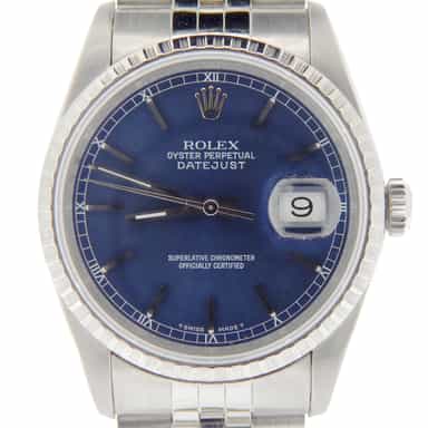 Mens Rolex Stainless Steel Datejust Watch 16220 with Blue Dial (SKU S234740NMT)