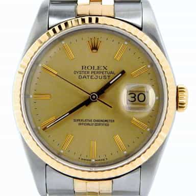 Mens Rolex Two-Tone Datejust 16233 Watch with Gold Champagne Dial (SKU L971975NJUBBCMT)