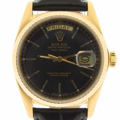 Mens Rolex 18K Gold Day-Date Watch with Black Dial 18038 (SKU B5611003NMT)