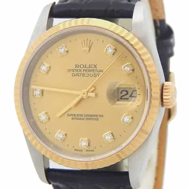Mens Rolex Datejust 16233 Two-Tone 18K Yellow Gold Stainless Steel Watch Factory Diamond Dial (SKU W878013AMT)