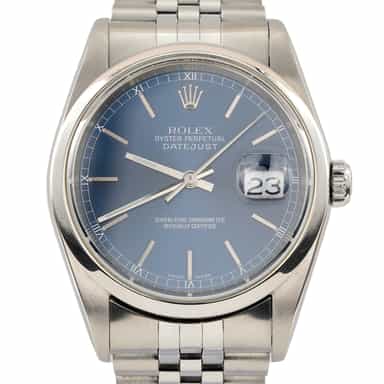 Mens Rolex Stainless Steel Datejust Watch Blue Dial Jubilee Band 16200 (SKU Y488194JAMT)