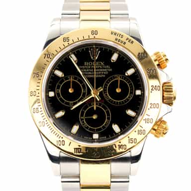 Mens Rolex Two-Tone 18K/SS Daytona Cosmograph Watch Black Dial 116523 (SKU P344054AMT)