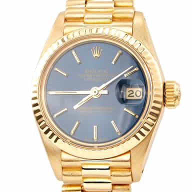 Ladies Rolex 18K Yellow Gold Datejust President Watch Model 6917 Blue Dial (SKU 6600212AMT)