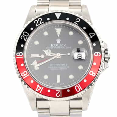 Mens Rolex Stainless Steel GMT Master II Black and Red Coke Bezel Black Dial 16710 (SKU A86995AMT)