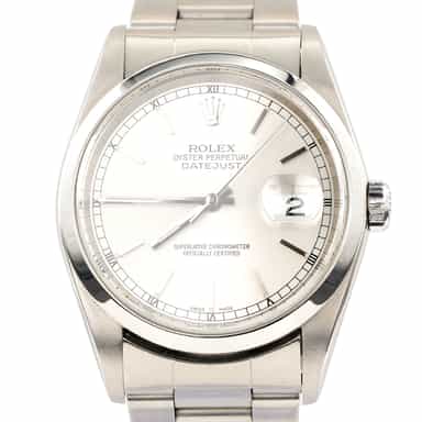 Mens Rolex Stainless Steel Datejust Silver Dial and Oyster Band 16200 (SKU F553893FPAMT)
