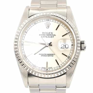 Mens Rolex Stainless Steel Datejust Watch Silver Stick Dial 16220 (SKU P504616SAMT)