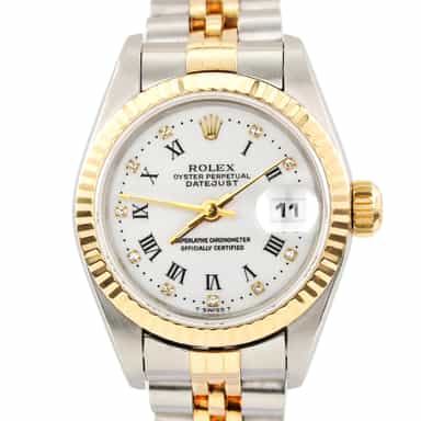 Ladies Rolex Two-Tone 18K/SS Datejust White Diamond Roman 69173 (SKU W484410AMT)
