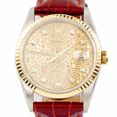 Mens Rolex Two-Tone 18K/SS Datejust Watch Gold Anniversary Diamond Dial 16233 (SKU W661509AMT)