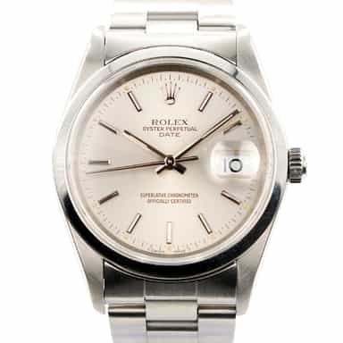 Mens Rolex Date Stainless Steel Watch Domed Bezel Oyster Band Silver Dial 15200 (SKU T648760SAMT)