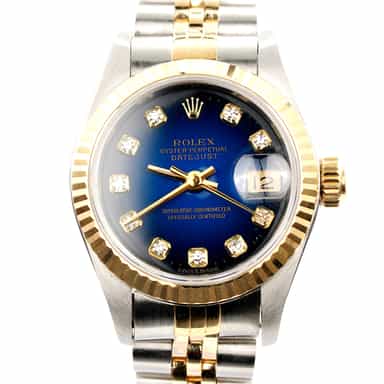 Ladies Rolex Two-Tone 18K/SS Datejust Watch Blue Vignette Diamond Dial 79173 (SKU Y926444AMT)