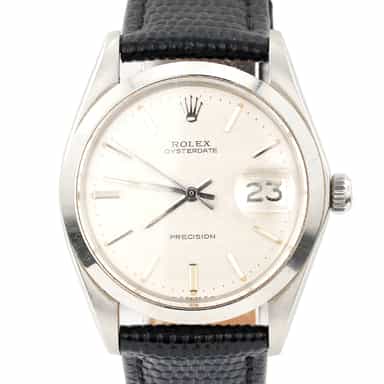 Mens Rolex Stainless Steel Oysterdate Watch Silver Linen Dial Black Strap 6694 (SKU 2727160AMT)