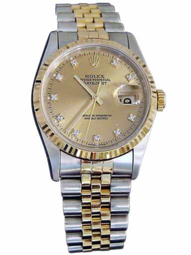 Mens Rolex Two-Tone 18K/SS Datejust Champagne Diamond 16233 (SKU W101575CMT)
