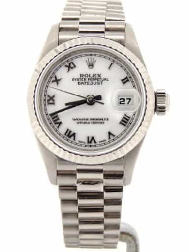 Ladies Rolex 18K White Gold Datejust President Watch 69179 with White Roman Dial (SKU A158775NMT)