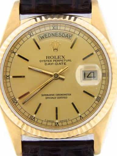 Mens Rolex 18K Gold Day-Date Watch Gold Champagne Dial 18038 (SKU 5907799NBRNMT)