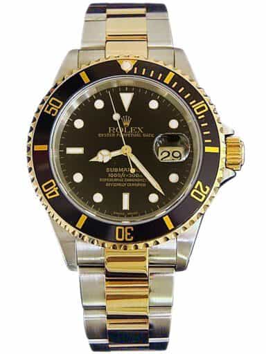 Mens Rolex Two-Tone 18K/SS Submariner Black  16613 (SKU P871026MT)