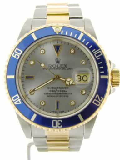 Mens Rolex Two-Tone Submariner Factory Serti Diamond 16613 (SKU S196437NNMT)