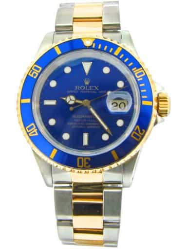 Mens Rolex Two-Tone 18K/SS Submariner Blue  16613 (SKU E677413ABCMT)