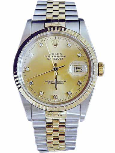 Mens Rolex Two-Tone 18K/SS Datejust Champagne Diamond 16233 (SKU L581532BCMT)