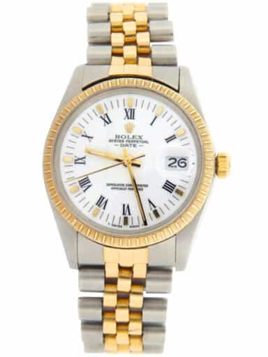 Mens Rolex Two-Tone 18K/SS Date White Roman 15053 (SKU 7212235MT)
