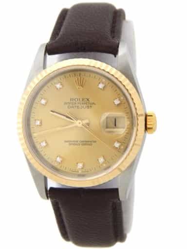Mens Rolex Two-Tone Datejust 16233 with Factory Diamond Dial (SKU S343104AMT)