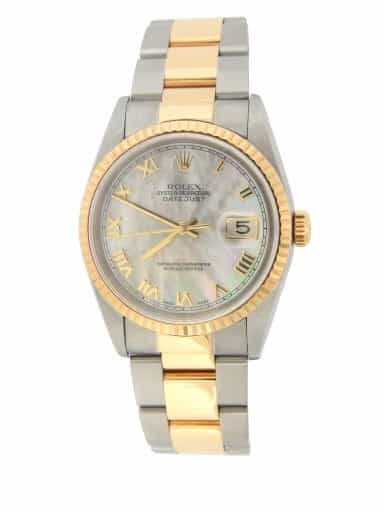Mens Rolex Two-Tone 18K/SS Datejust Factory MOP Roman 16233 (SKU U490314OAMT)
