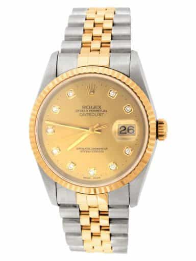 Mens Rolex Two-Tone Datejust Factory Diamond 16233 (SKU W878013JJAMT)