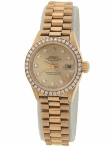Ladies Rolex 18K Yellow Gold Datejust President Crown Collection Diamond 69138 (SKU CR69138DDAMT)