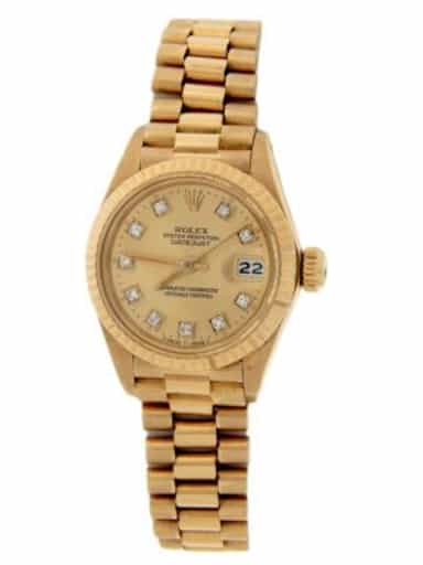 Ladies Rolex 18K Yellow Gold Datejust President 6917 Watch with Diamond Dial (SKU 2938430AMT)
