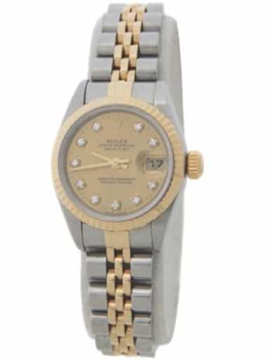 Ladies Rolex Datejust 2Tone 18k Gold & Steel Watch 69173 with Gold Diamond Dial (SKU 69173NHAMT)