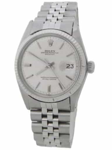 Mens Rolex Stainless Steel Datejust Watch Silver Linen Dial 1601 (SKU 3331925AMT)