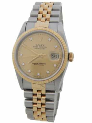 Mens Rolex Two-Tone Datejust Factory Diamond 16233 (SKU C113387AMT)