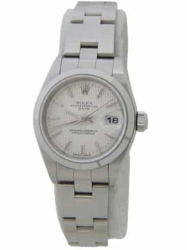 Ladies Rolex Stainless Steel Date Silver Tapestry Dial 79160 (SKU F507112AMT)