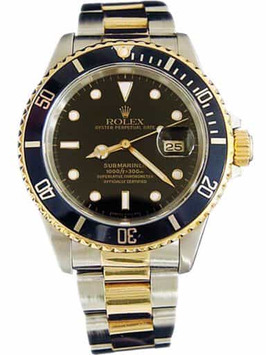 Mens Rolex Two-Tone Submariner Watch Black 16613 (SKU 16613BLACKMT)