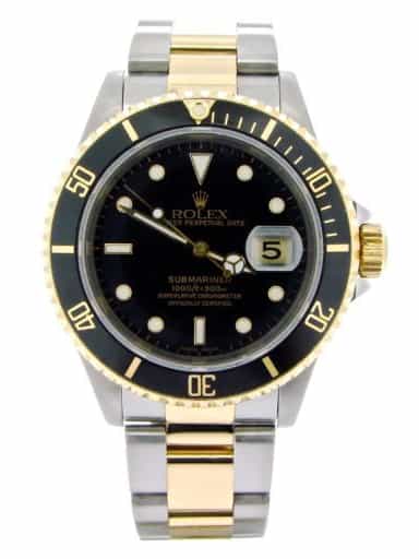 Mens Rolex Two-Tone 18K/SS Submariner Black  16613 (SKU X516568NBCMT)