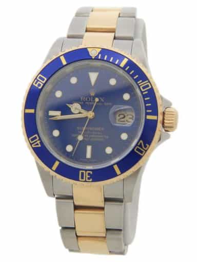 Mens Rolex Two-Tone Submariner Date Watch 16613T Blue (SKU Z862534AMT)