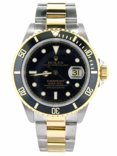 Mens Rolex Two-Tone 18K/SS Submariner Black  16613 (SKU T736740NBCMT)
