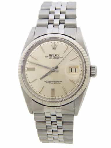 Mens Rolex Stainless Steel Datejust 1601 Watch with Silver Dial (SKU 1448399AMT)