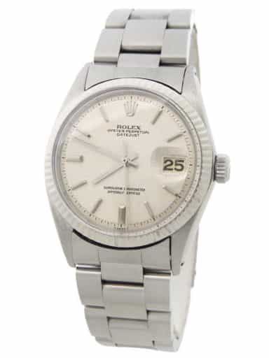 Mens Rolex Stainless Steel Datejust Watch Silver Linen Dial 1601 (SKU 2652072AMT)